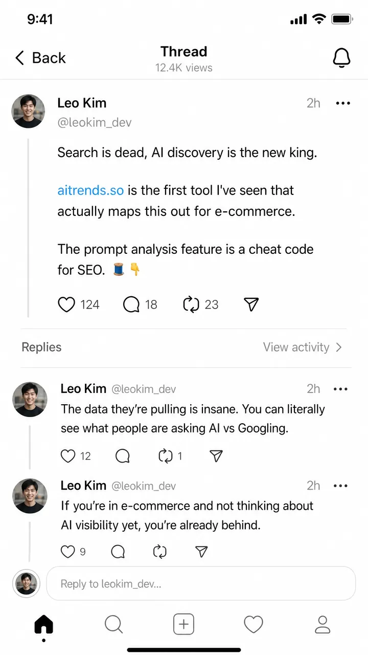 Illustrative example — a Threads discussion about AI discovery and AI Trends